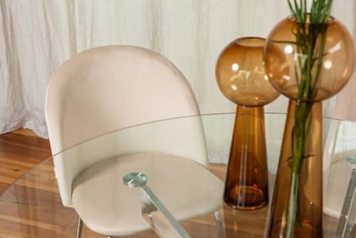 RATTATAN Sara - 2 Chaises fauteuils rembourrées en Velours ou Teddy pour Cuisine ou Salle à Manger avec Pieds en métal (Pieds argentés, Velours Crème)
