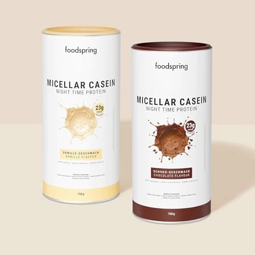 foodspring Caséine Micellaire en Poudre - isolat d' caséine protéine - avec tous les EAA - sans sucre - 23g de proteine par shake (750g | Chocolat)