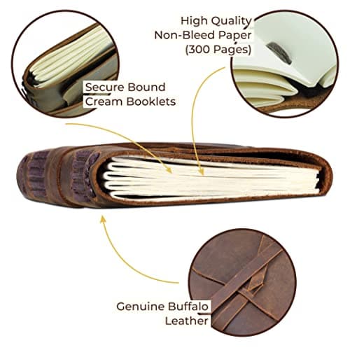 Coffret cadeau Journal en Cuir avec signet en Cuir Effet Vieilli + Stylo, Carnet de notes relié en cuir Carnet Journalier pour lui et pour elle Meilleur Coffret Cadeau De Luxe Carnet de voyage 18x13cm