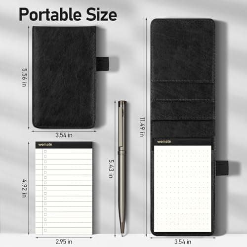 WEMATE Cuir PU Carnet de Poche,Bloc Note,10 Mini Bloc Notes de Poche avec recharges et stylo à bille en métal pour,Petit Carnet de Notes de Poche,pour bureau, école Noir