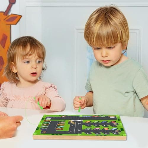 Labyrinthe Magnetique pour Parking et Alphabet, Jeux Montessori 2 3 4 5 6 Ans, Jouets en Bois, Jeux Educatif, Parcours Motricité et de Tri pour Filles Garçons