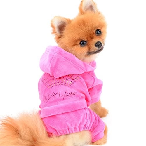 SELMAI Survêtement à capuche pour petits chiens, garçons et filles - Survêtement d'hiver en velours doux avec couronne en strass - Combinaison d'hiver à capuche - Vêtement d'automne pour animaux de