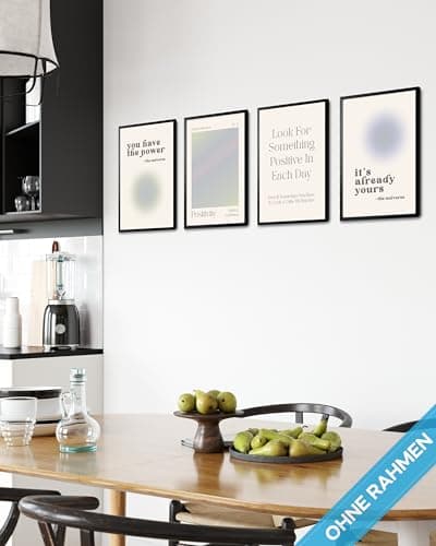 Lot de posters modernes Aura Aura - Style esthétique - Décoration de chambre prévue - Y2K - Numéro d'ange - Poster esthétique - Yoga - Beige - Vert - 4 x A4