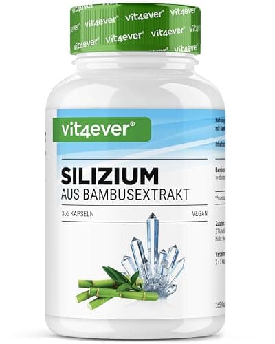 Silicium - 365 Gélules avec 500 mg de Silicium Organique par Jour - Premium : Extrait Naturel de Bambou - Haute Dose - Vegan