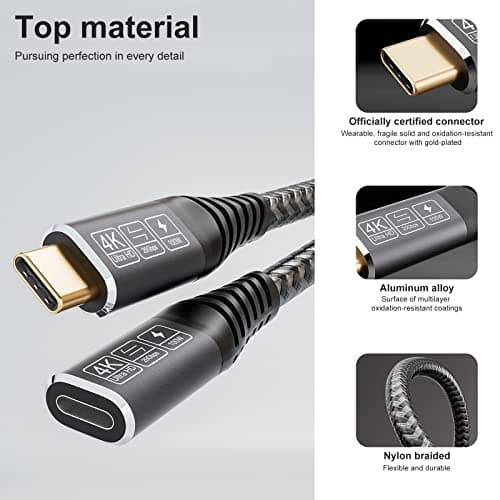 CAKOBLE Câble d'extension USB 3.2Gen2 0,5M,20Gbps 100W/5A Rallonge USB C Mâle et Femelle Compatible USB C 3.2, USB 3.1, USB 3.0, 4K@60Hz Cable USB C Compatible USB C Hub/Dell XPS/USB C Charger