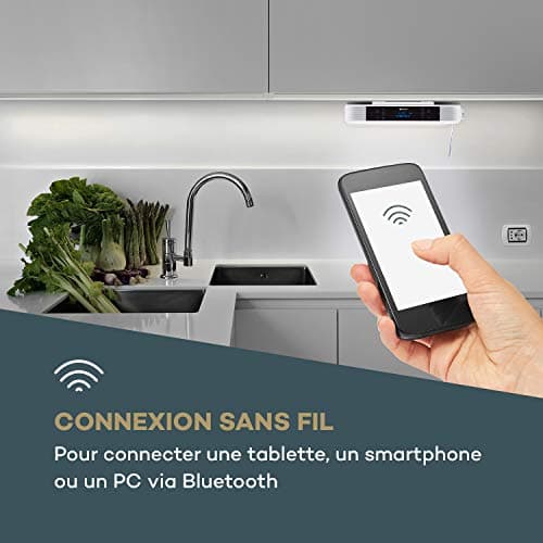 AUNA KR-140 - Radio de Cuisine encastrable, Bluetooth, Radio Dab+, 40 Stations programmables, 2x3W RMS, Écran Tactile, Mains-Libres, Éclairage LED, Minuterie de Cuisson - Blanc