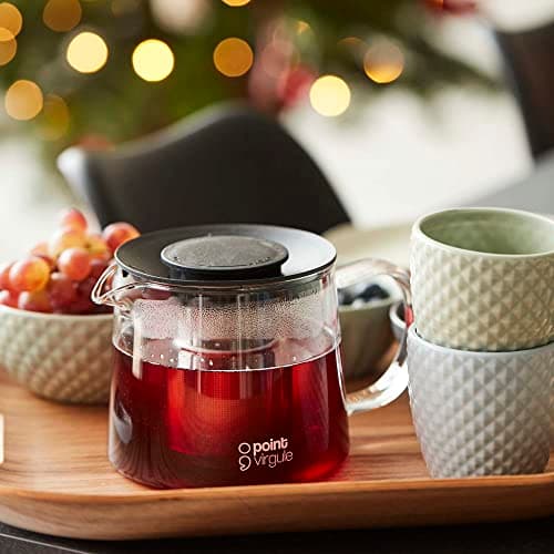 Point-Virgule Théière en Verre avec infuseur à thé en INOX, Service a The, Noir, 600ml