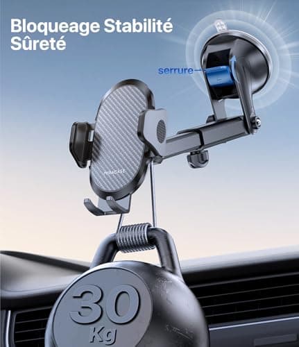 Miracase Support Téléphone Voiture [2025 Ventouse Puissante] Porte Telephone Voiture Tableau de Bord, Rotation 360° Portable Ventouse pour iPhone Compatible avec 4-7.2" Smartphone