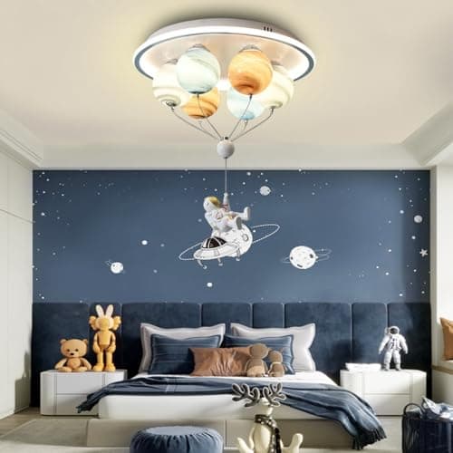 RuiRfh Plafonnier LED Astronaute de Dessin animé Lampe de Plafond intégré éclairage de Chambre créatif planète en Verre Lustre Chambre d'enfant Restaurant Maternelle Salle de Jouets Salle de Lecture