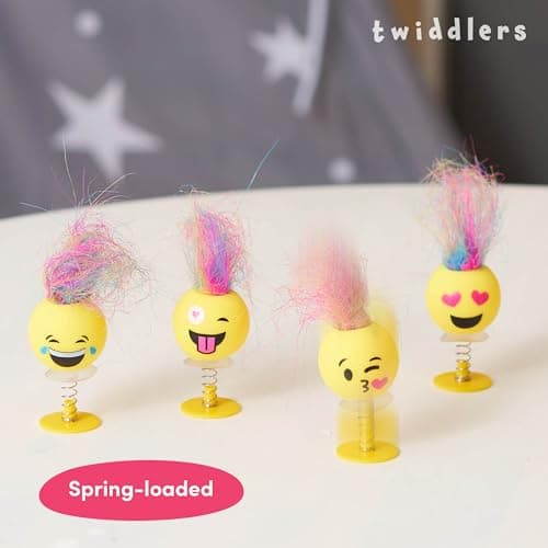 THE TWIDDLERS - 36 Jouets Pop Up pour Enfants, 6cm - Visage Souriant pour fête d'anniversaire avec Cheveux Multicolores, Coffret de Jouets sauteurs et de Remplissage de Sacs à Surprises