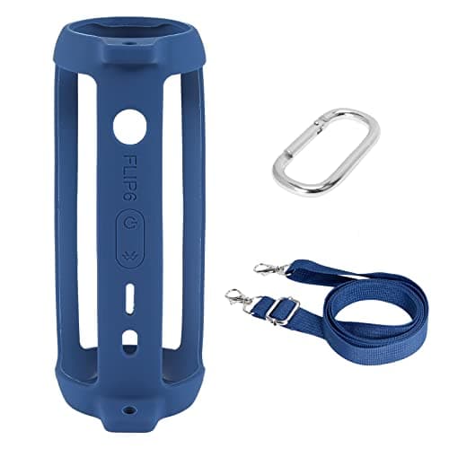co2CREA Housse en Silicone Compatible Speaker Case pour JBL Flip 6 Enceinte Bluetooth Portable.Comprendre Mousqueton à Crochet +Bandoulière +Silicone(Haut-Parleur Non Inclus) (Bleu)
