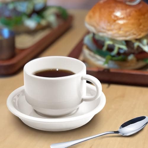 homEdge Lot de 4 tasses à expresso et soucoupes de qualité supérieure avec cuillères à expresso, 70,9 g, blanc