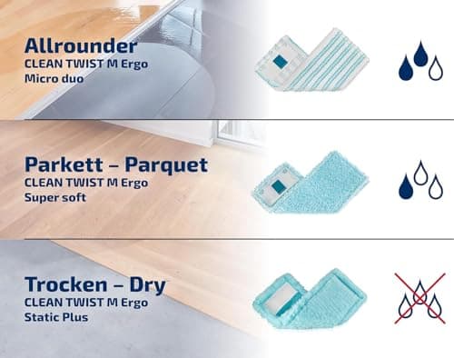 Leifheit Lot de 2 housses lave-sol Clean Twist M Ergo micro duo, housse de rechange microfibres, housse pour balai à plat nettoyante et absorbante, housse polyvalente tous sols, housse double fibre