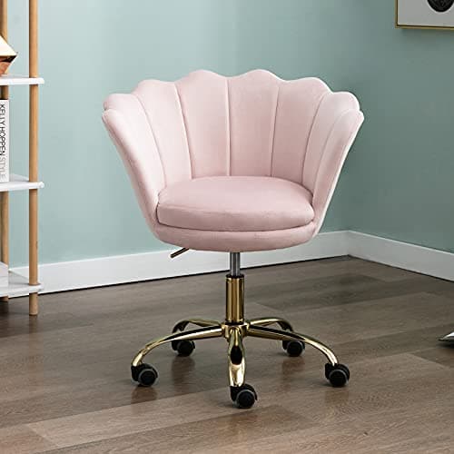 Wahson Chaise de Bureau pivotante en Velours Fauteuil de Bureau réglable en Hauteur Chaise pour Chambre à Coucher/Coiffeuse (Rose Clair)