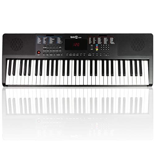 RockJam Clavier Compact 61 touches avec support de partition, alimentation, autocollants pour notes de piano et leçons Simply Piano