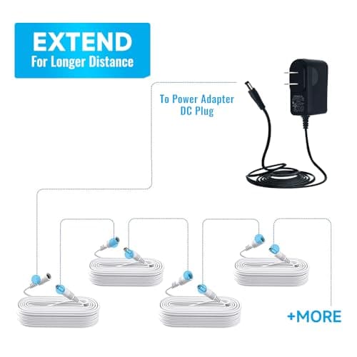 2pcs 10m Câble d'extension d'alimentation, câble d'extension DC 12V 5,5 mm x 2,1 mm Compatible avec l'adaptateur d'alimentation 12V DC ou Le Chargeur Mural pour caméra de sécurité CCTV (Blanc)