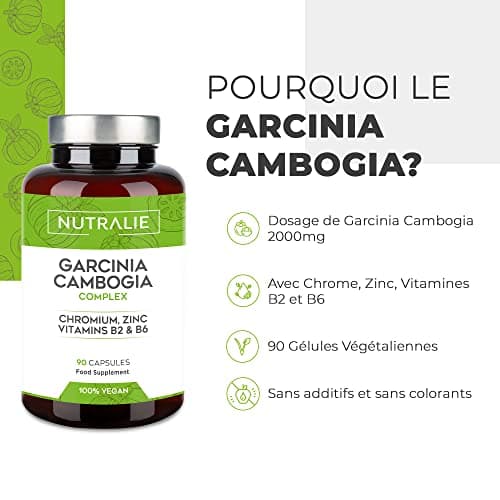 Garcinia Cambogia Extra Fort - 2000mg 60% HCA - 90 Capsules - Effective Puissant Rapide - Chrome + Zinc + B2 + B6 - pour Femmes et Hommes - 90 Capsules Nutralie