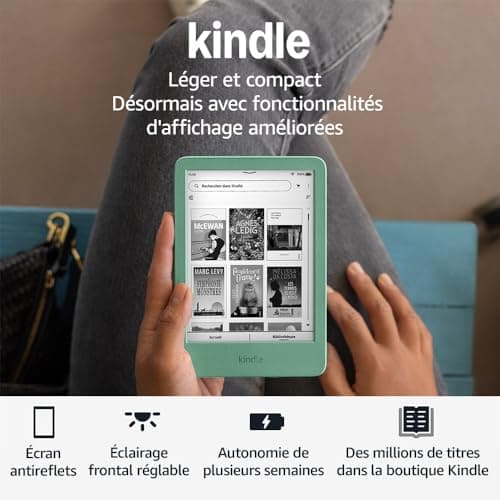 Amazon Kindle (Nouvelle génération) - Le plus léger et compact, avec écran antireflets, changements de page plus rapides et éclairage avant réglable - 16 Go - Sans publicités - Vert matcha