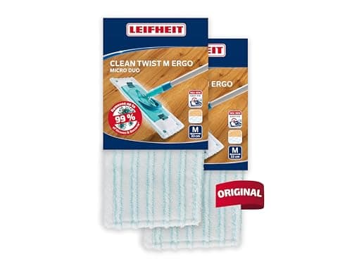 Leifheit Lot de 2 housses lave-sol Clean Twist M Ergo micro duo, housse de rechange microfibres, housse pour balai à plat nettoyante et absorbante, housse polyvalente tous sols, housse double fibre