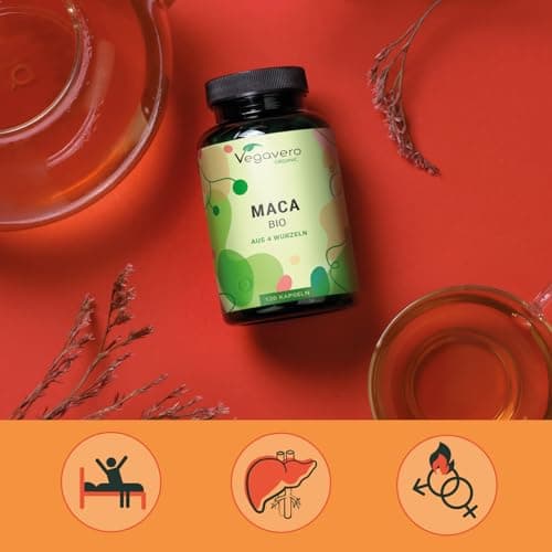 MACA BIO du Pérou 3000mg Vegavero® | 120 Gélules | UNIQUE : 4 Racines de Maca - Noire, Rouge, Jaune, Violette | Sans Additifs | Énergie + Libido + Adaptogene | VEGAN
