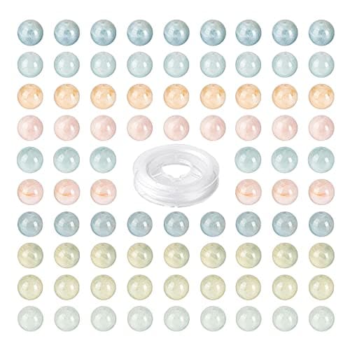 BEEFLYING 100 Pièces 8mm Naturel Morganite Perles Rondes Pierres Précieuses Lisses Perles Rondes Couleur Claire pour Bracelet Bijoux à Bricoler Soi-Même Kit Fabrication
