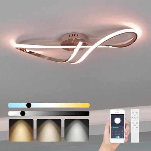 WSXEDC Dimmable LED Plafonnier, Or Moderne Chromé Processus Plafonnier Avec TéLéCommande Pour Chambre à Coucher Enfants Salon Cuisine Salle à Manger Bureau Eclairage IntéRieur 80cm
