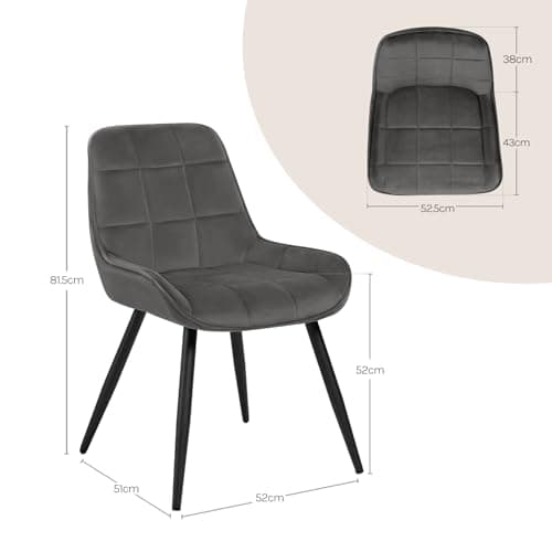 WOLTU Lot de 6 Chaises Scandinaves Ergonomiques de Salle à Manger, Chaises Relaxantes en Velours, avec Dossier pour Salon, Salle de séjour, Cuisine, Chambre à Coucher,Gris foncé, BH331dgr-6