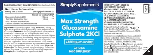 Sulfate de Glucosamine 2KCL - 1858mg Par Portion - 2 Flacons de 60 Comprimés = 120 Comprimés au Total Pour un Approvisionnement de 2 Mois - Fabriqué au Royaume-Uni