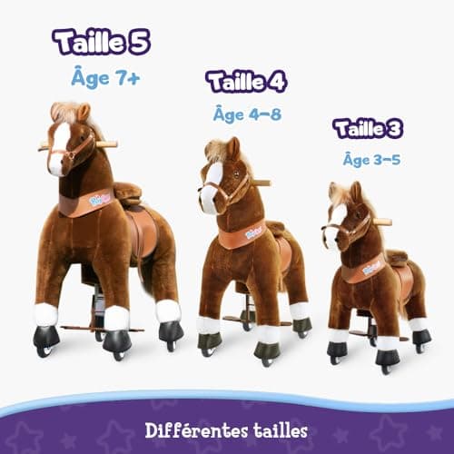 PonyCycle Authentique Cheval Monter sur des Jouets Trottinettes pour Enfants (avec Frein et Son / 76cm Hauteur/Taille 3 pour Les 3 à 5 Ans) Ride sur Cheval Brun Modèle Ux324