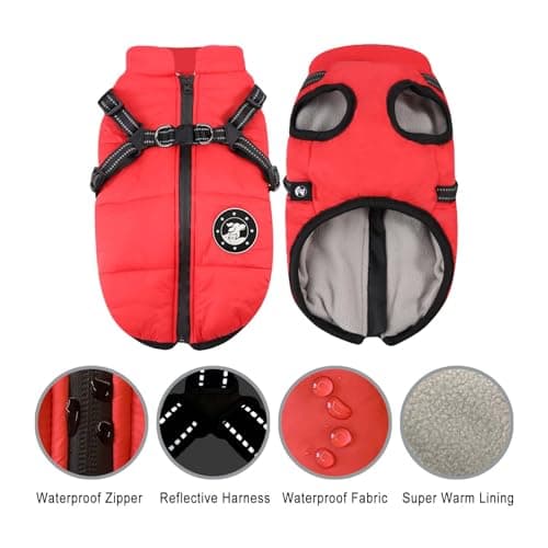 Manteau d'hiver Imperméable pour Chien Chaud avec Harnais, Veste de Chien Imperméable pour Petit Moyen Grands Chiens, Conception de Bandes Réfléchissantes lavables en Machine Anneau en D Durable
