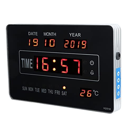 Duokon Horloge de Calendrier, Affichage de la température de l'heure de l'horloge de Calendrier électronique numérique Multifonctionnel Prise UE 110-220 V
