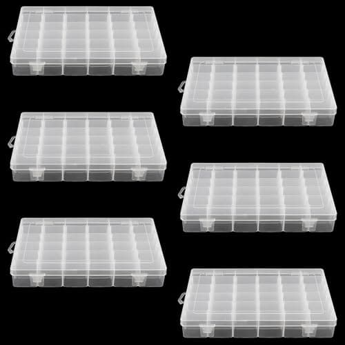 ZOENHOU Lot de 6 boîtes de rangement à 36 compartiments, en plastique, réglables, avec séparateurs amovibles, boîte de rangement transparente avec compartiments et couvercle pour petites pièces,