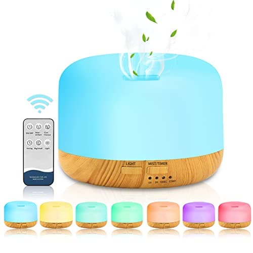 LOMUG Diffuseur d'Huiles Essentielles, 450ML Humidificateur d'aromathérapie à Ultrasons à Arôme, Fête des Mères Cadeau Maman Femme Diffuseur Aromathérapie électrique avec 7 LED, Timer et Contrôle