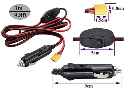 AAOTOKK Câble Allume Cigare XT60,Prise mâle Allume Cigare 16AWG 12V vers Adaptateur mâle XT60 câble de Charge Compatible avec Le câble de Charge de Batterie de Drone Freestyle FPV (3M-Male)