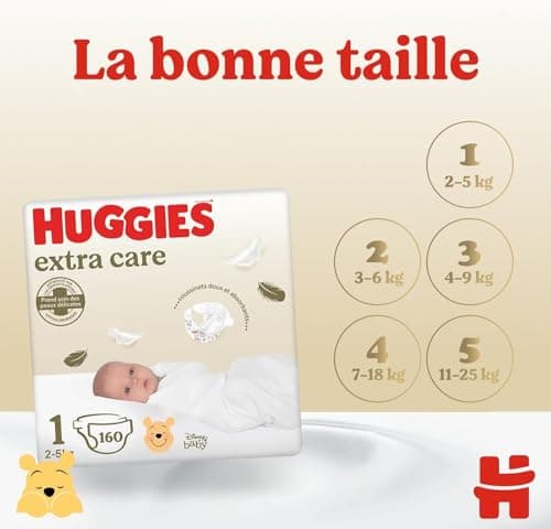 HUGGIES Extra Care - Couches bébé Taille 5 (11/25kg) - Pack de 66 couches - extra doux - barrières anti fuite - facile à changer - hypoallergénique et testé dermatologiquement - avec des motifs Disney
