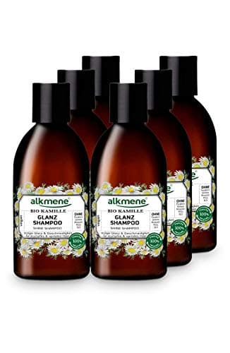 alkmene Shampooing bio à la camomille bio - shampoing pour cheveux ternes et cassants - shampoing anticasse végétal sans silicones, parabènes, huiles minérales, SLS et SLES (6x 250 ml)