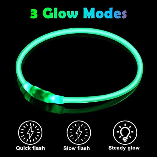 AUAUY Collier Lumineux Chien, Collier LED pour Animaux Rechargeable USB, Découpable Collier Imperméable Collier Chien Réglable pour Petits, Moyens et Grands Chat et Chien(Vert)