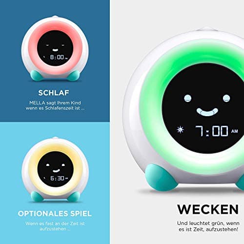 LittleHippo Mella Ready to Rise Appareil de Sommeil pour Enfant avec veilleuse et Machine sonore (Bleu Arctique)