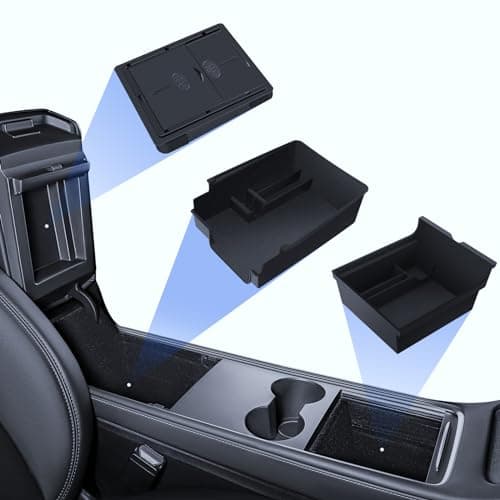 LANTU 3 Pcs Accessoires pour Tesla Model Y 2021-2024 et Model 3 2021-2023, Organisateur de Console Centrale, Boîte de Rangement pour Accoudoir et Boîte de Rangement Cachée