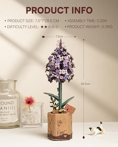 ROBOTIME Fleurs Artificielles Deco, Puzzle 3D Bois, Maquette en Bois a Construire, Construction Adulte, Cadeaux Anniversaire Femmes pour la Saint-Valentin & Décoration d'intérieur, TW021