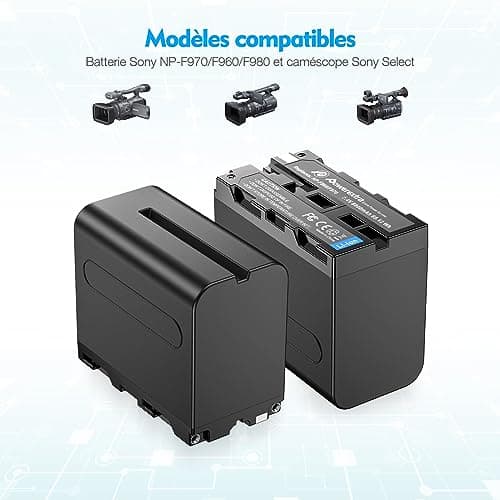 Powerextra NP-F970 Batteries Lot de 4 Batteries et Chargeur 4 canaux pour NP-F970, NP-F960, NP-F950, NP-F930, NP-F770, NP-F750, NP-F570, NP-F550