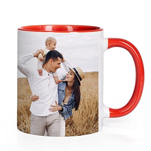 Wanapix | Tasse Personnalisée avec Photo et Texte | Tasse à Café Personnalisable | Céramique Mug | Cadeau Original | Va au micro-ondes | 325ml | Intérieur et Poignée Rouge