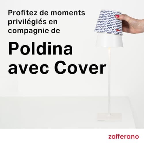 Zafferano, Lampe Poldina Pro avec Cover, Lampe de Table Rechargeable et Sans Fil avec Contrôle Tactile, Lampe d'Extérieur, Dimmer 2200-3000 K, Hauteur 38 cm, Couleur Blanc - Mer Bleue