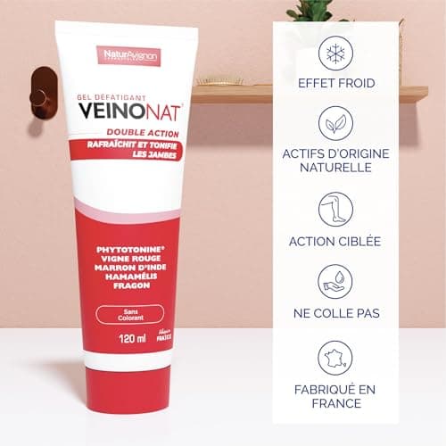 Laboratoire NaturAvignon Veinonat Gel Frais Circulation | Aide à soulager les sensations de jambes lourdes | 9 actifs 100% naturels | Vigne rouge + Marron d'Inde + Hamamélis + Fragon | 120mL
