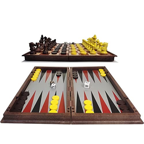 Super Winner Jeu d’Échecs de Voyage Magnétique de 12,5 Pouces, Set 3 en 1 Échecs, Dames et Backgammon, Jeu d’Échecs Magnétique de Voyage avec Plateau Pliable (32 cm)