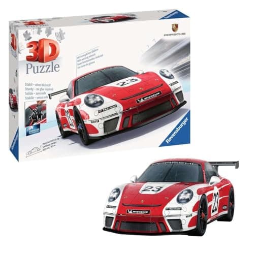 Ravensburger - Puzzle 3D Véhicules - Porsche 911 GT3 Cup Salzburg avec grille de construction - A partir de 10 ans - 108 pièces numérotées à assembler sans colle - Accessoire de finition inclus-11558