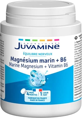 JUVAMINE - Magnésium Marin 300mg + Vitamine B6 - Fatigue - Stress - Equilibre nerveux - Bien être - Système nerveux - Format 4 Mois - 120 Comprimés - Fabriqué en France