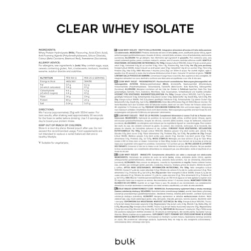 Bulk Clear Whey Isolate, Shake protéiné rafraîchissant, Protéine en Poudre, Rafraichissant et Fruité, Fruit de la Passion, 500 g, 20 Portions