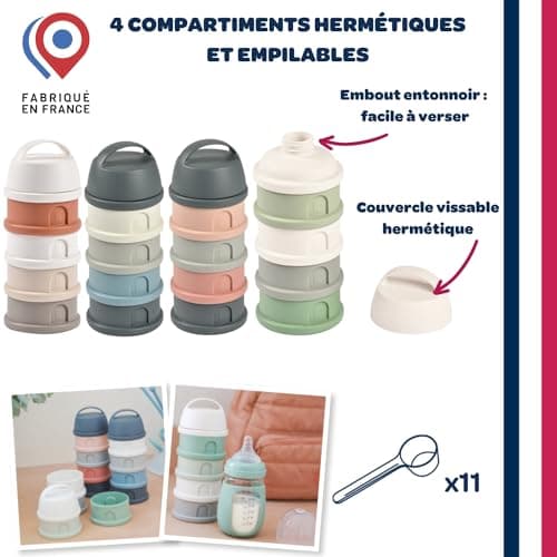BÉABA, Boite doseuse de Lait en Poudre Empilable, 100% Hermétique, 4 Compartiments, Made in France, Grande contenance, Usage Evolutif, Facile à transporter, Beige/Terracotta