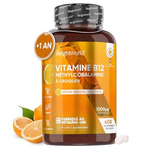 Vitamine B12 Méthylcobalamine 1000mcg - 400 Comprimés À Croquer Goût Citron Forte Dose - Vitamine B12 Vegan Pure Pour Fatigue, Immunité, Métabolisme, Système Nerveux (EFSA) - B12 Vitamine Adulte